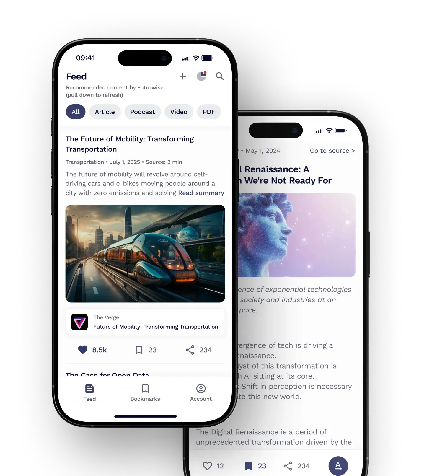 Screenshots of application Futurwise