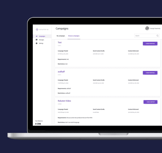 Creator app screenshot — Marketplace on blockchain steroids