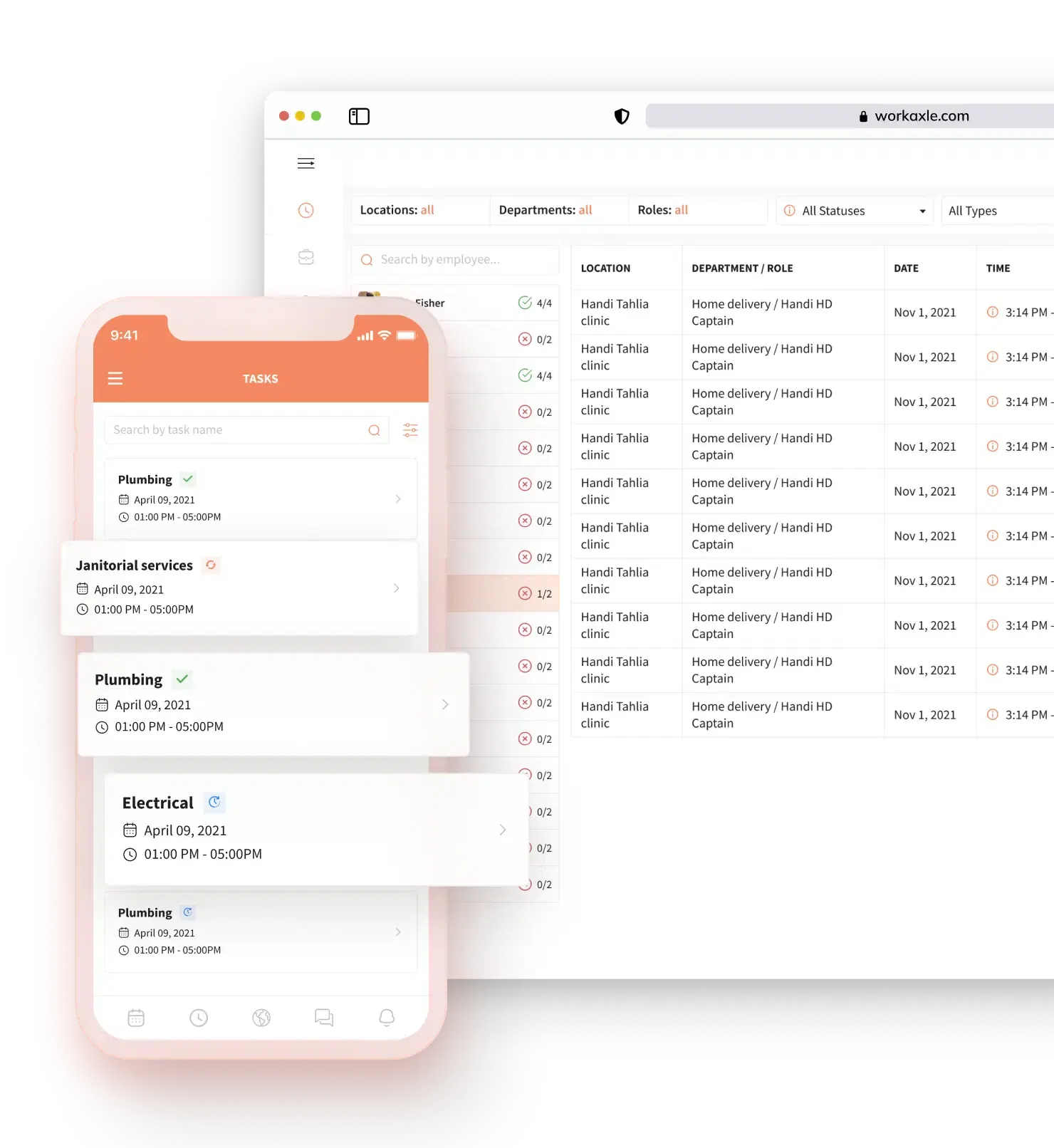Screenshots of application WorkAxle