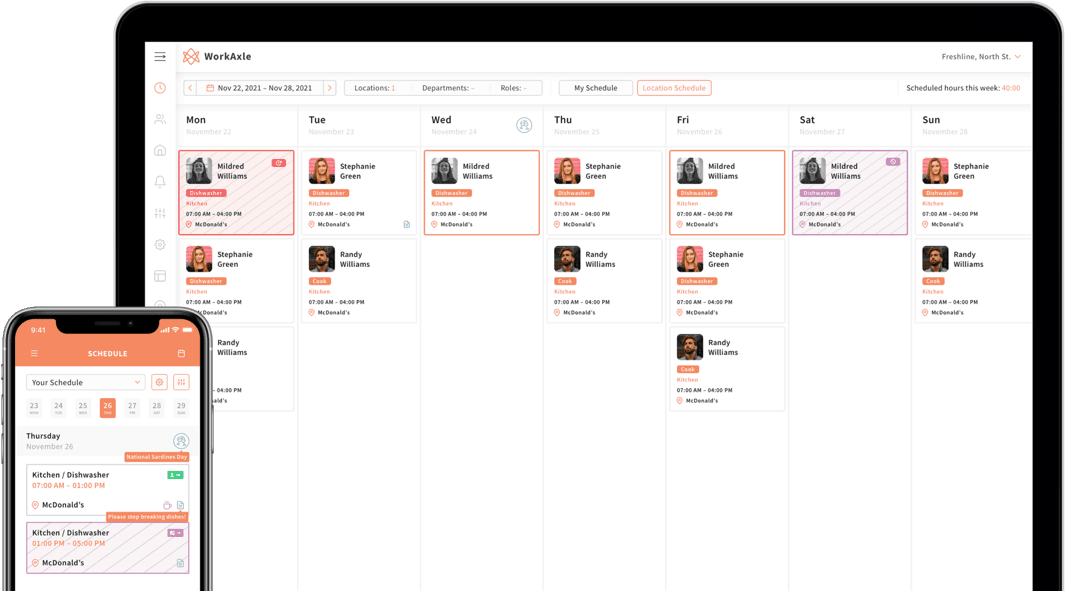 Screenshots of application WorkAxle