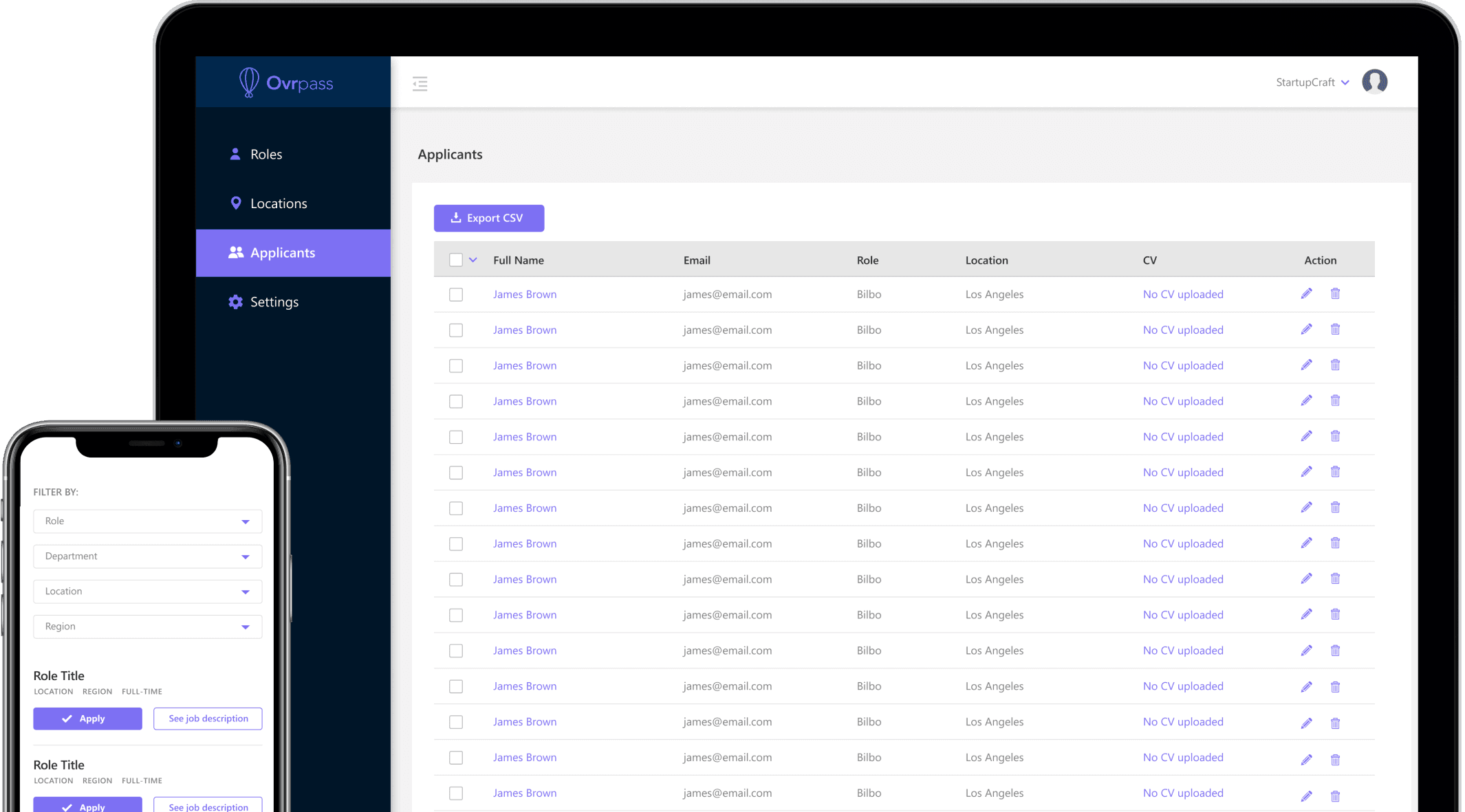 Screenshots of application OvrPass