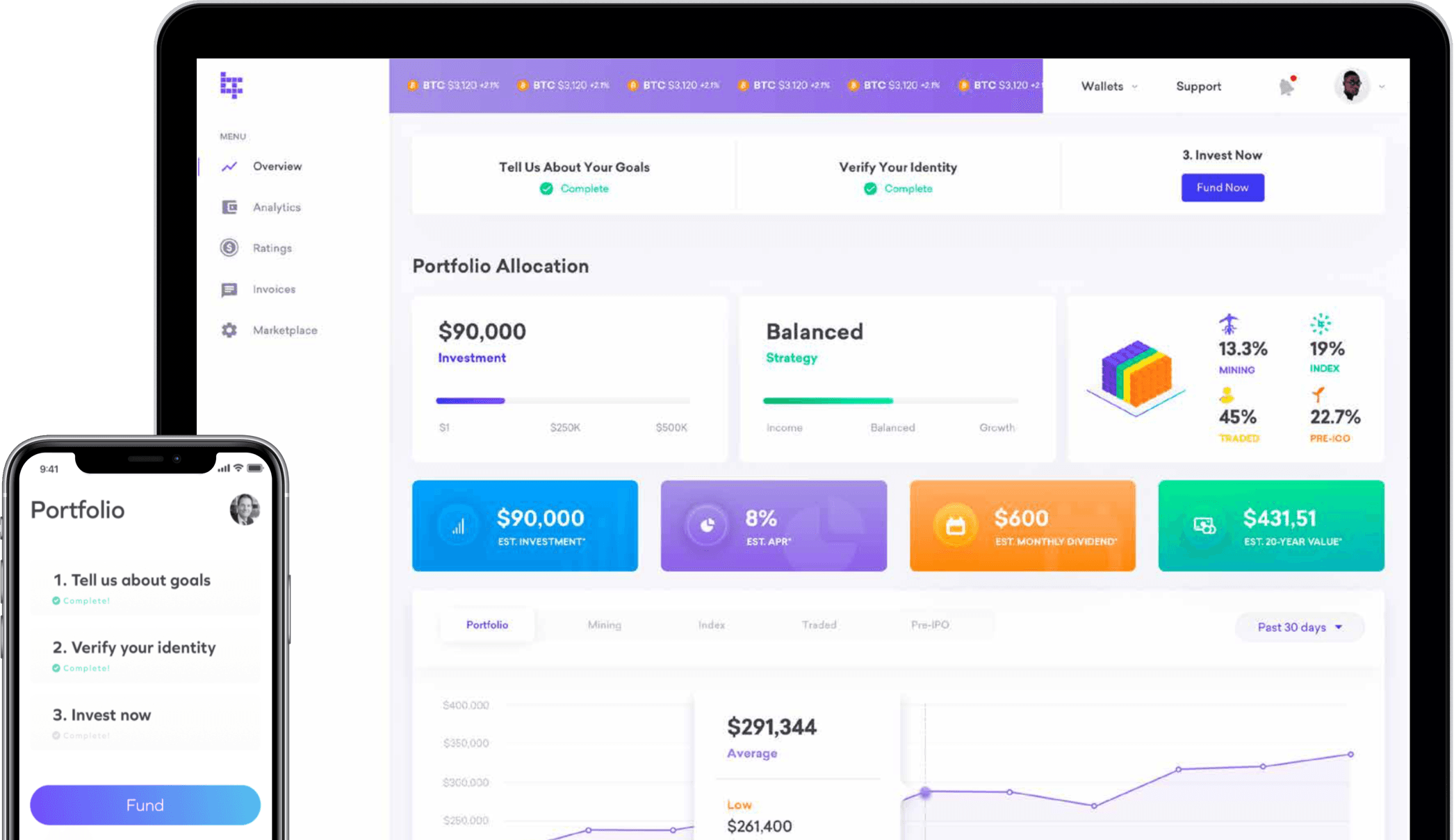 Screenshots of application BitFinance