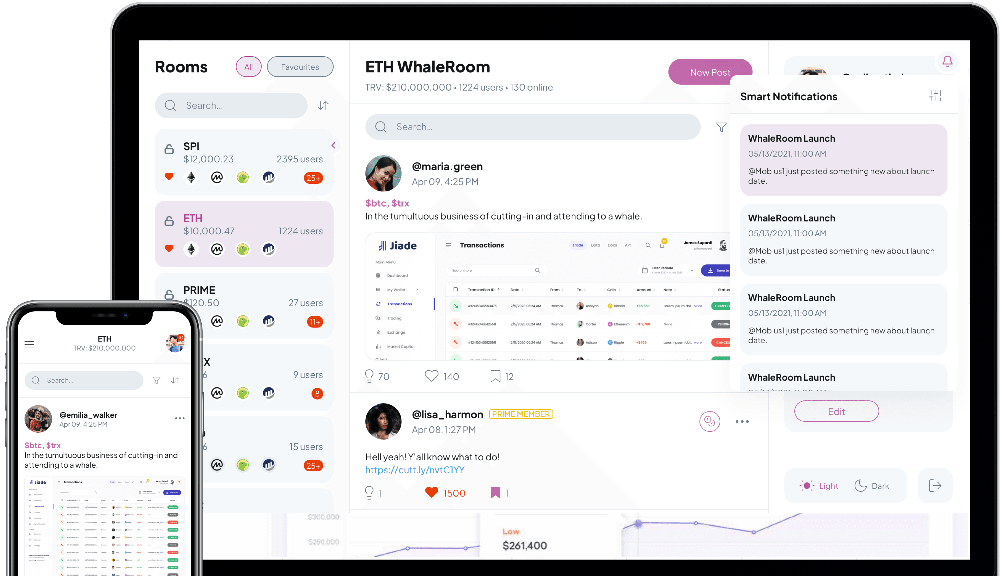 Screenshots of application WhaleRoom