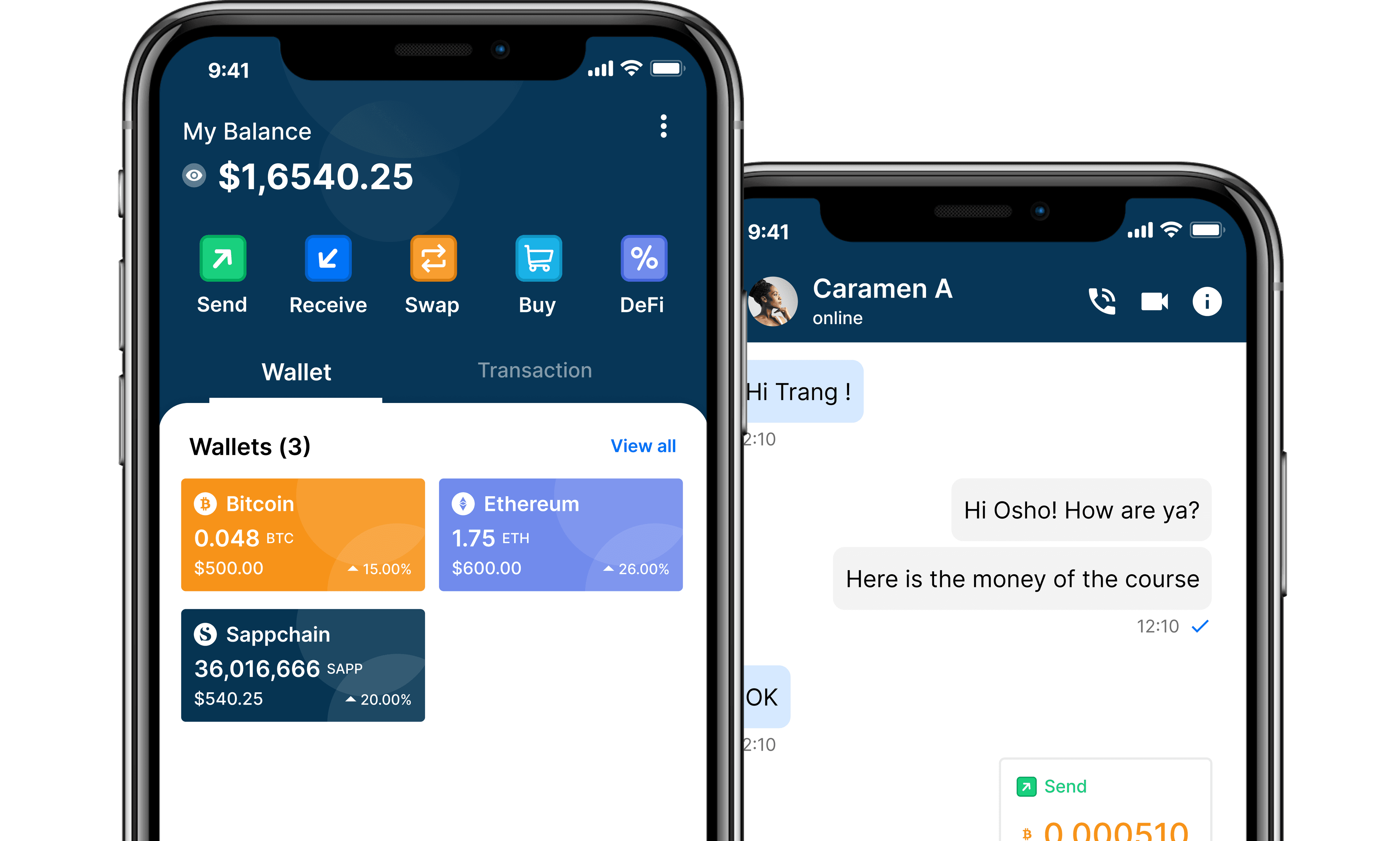 Screenshots of application SappChat