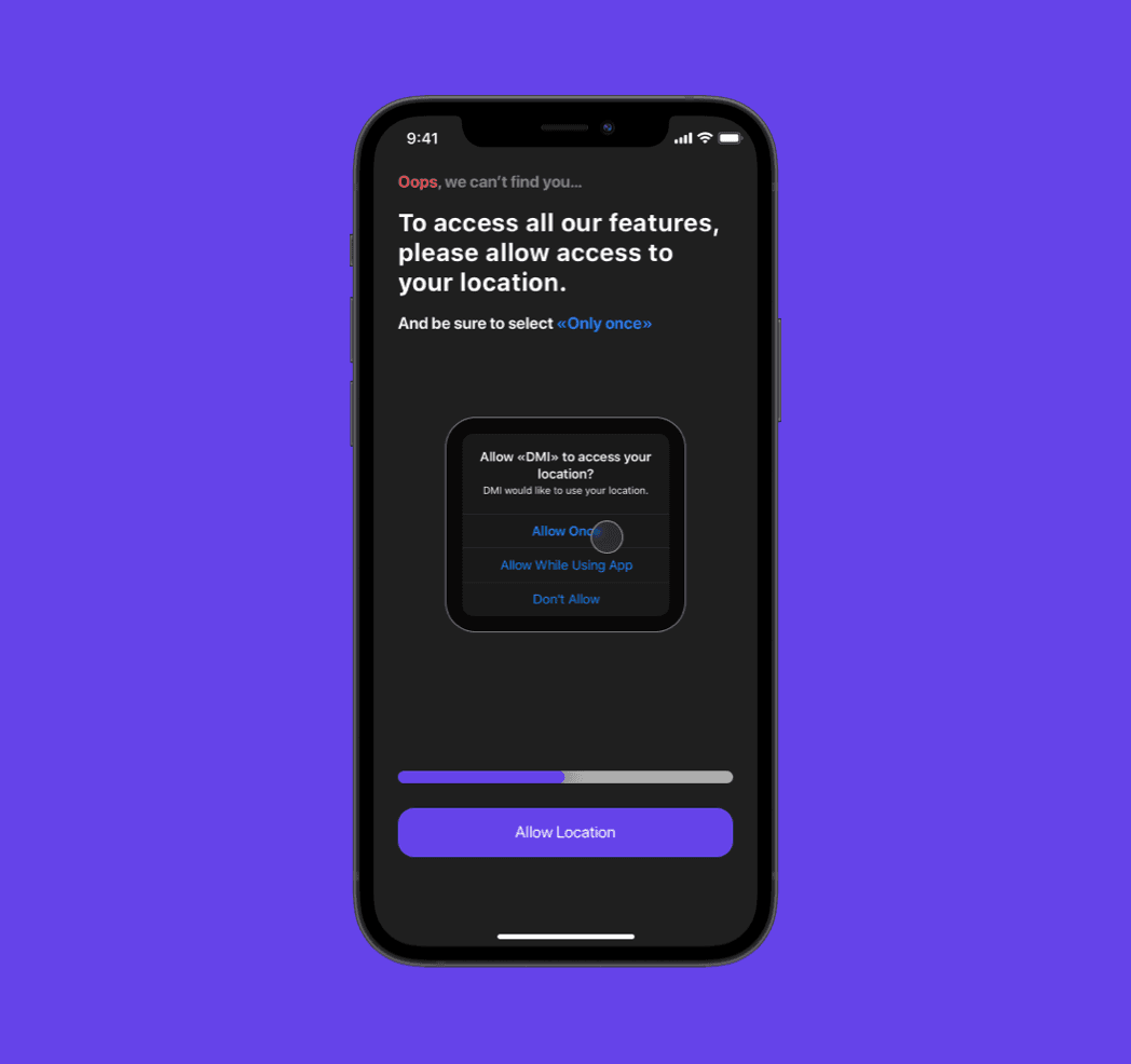 DMI app screenshot — Problem