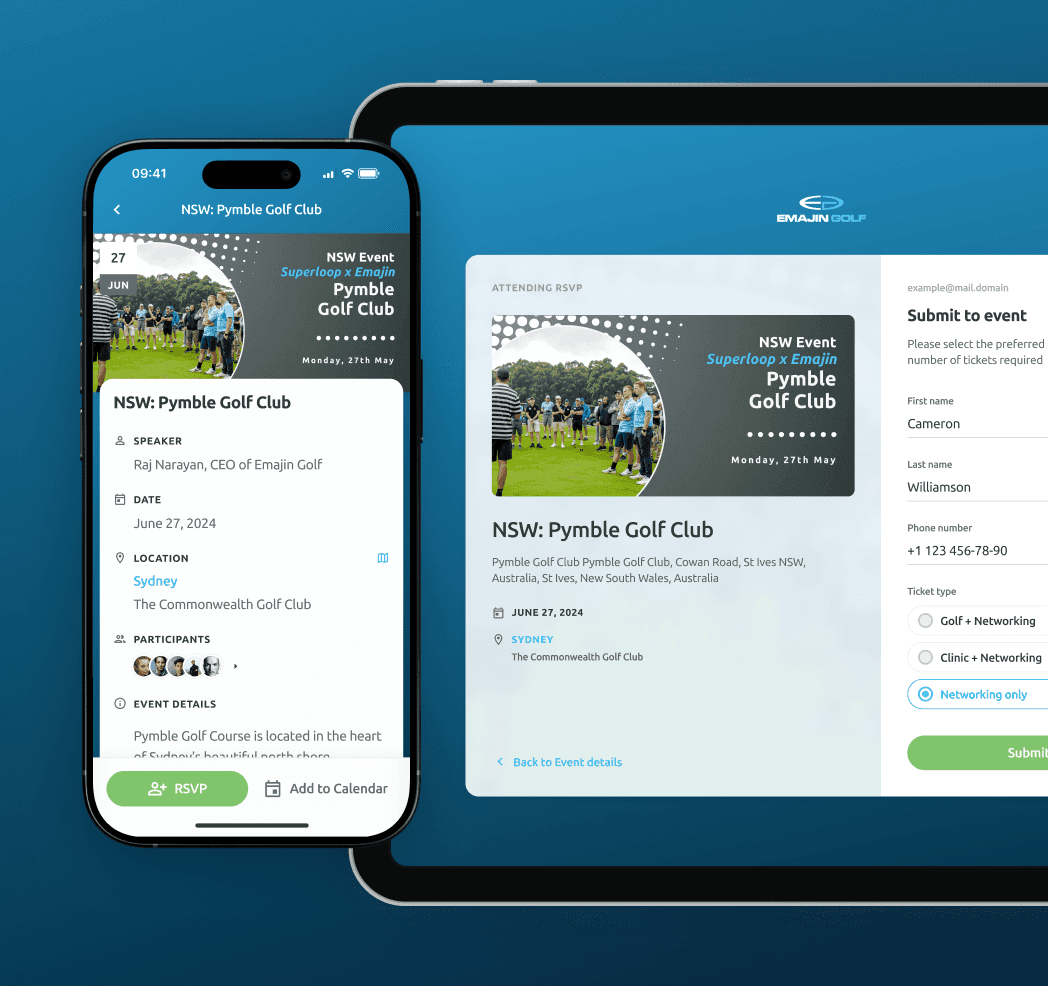EmajinGolf app app screenshot — Mobile App & Web Platform