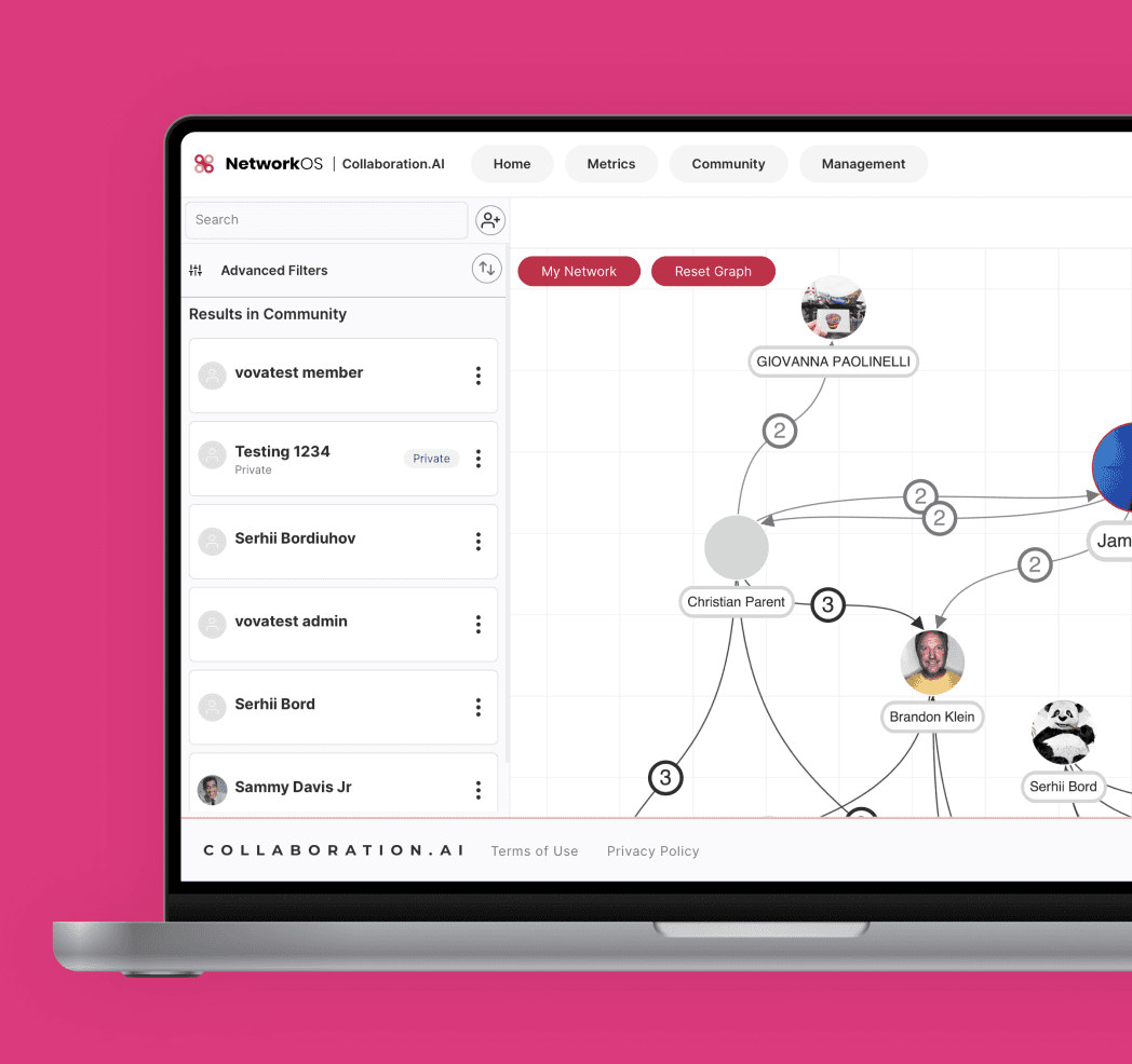 NetworkOS app screenshot — Graph recommendations engine