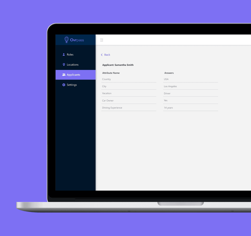 OvrPass app screenshot — Create unlimited applicant attributes and statuses