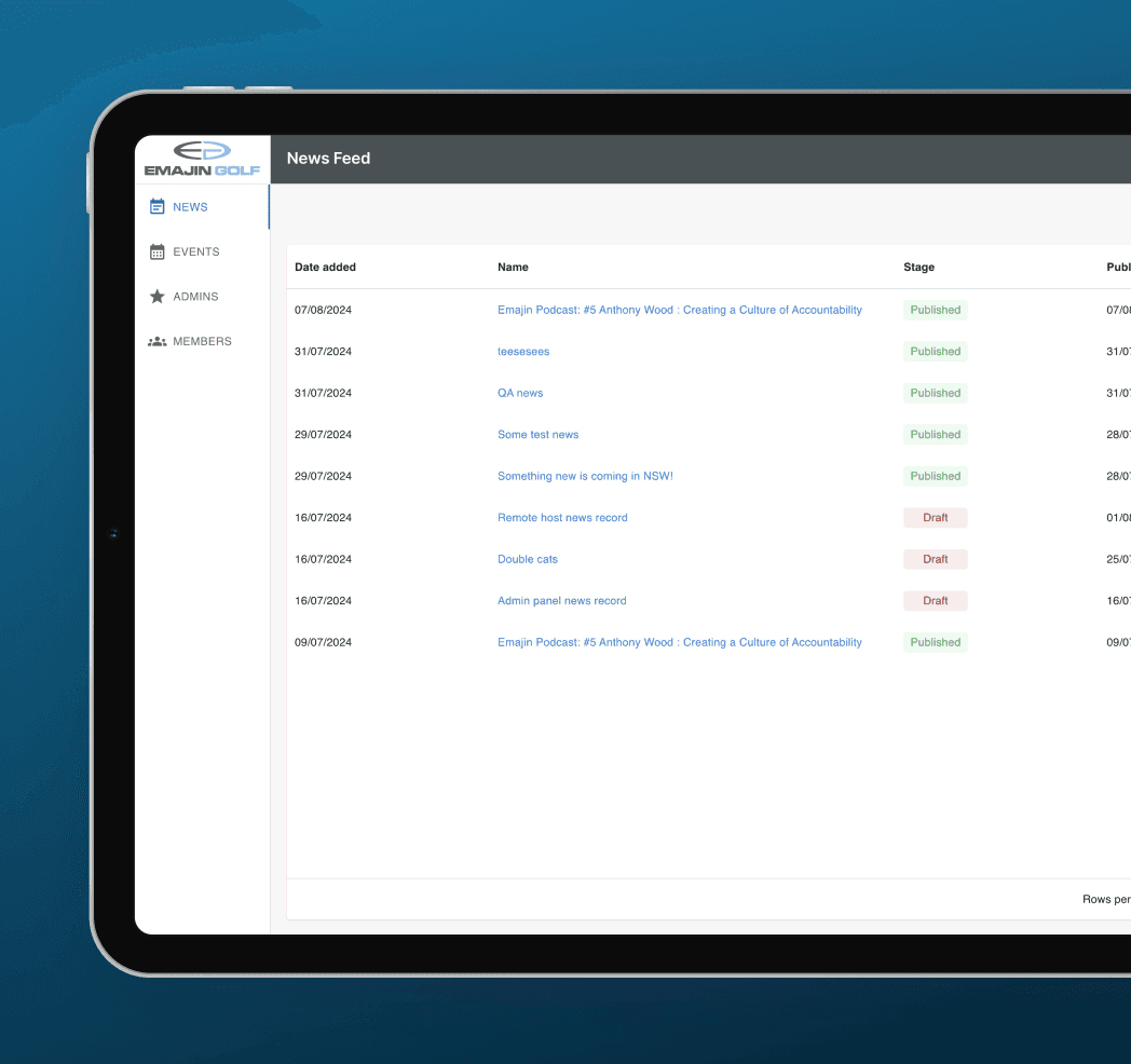 EmajinGolf app app screenshot — Admin Panel