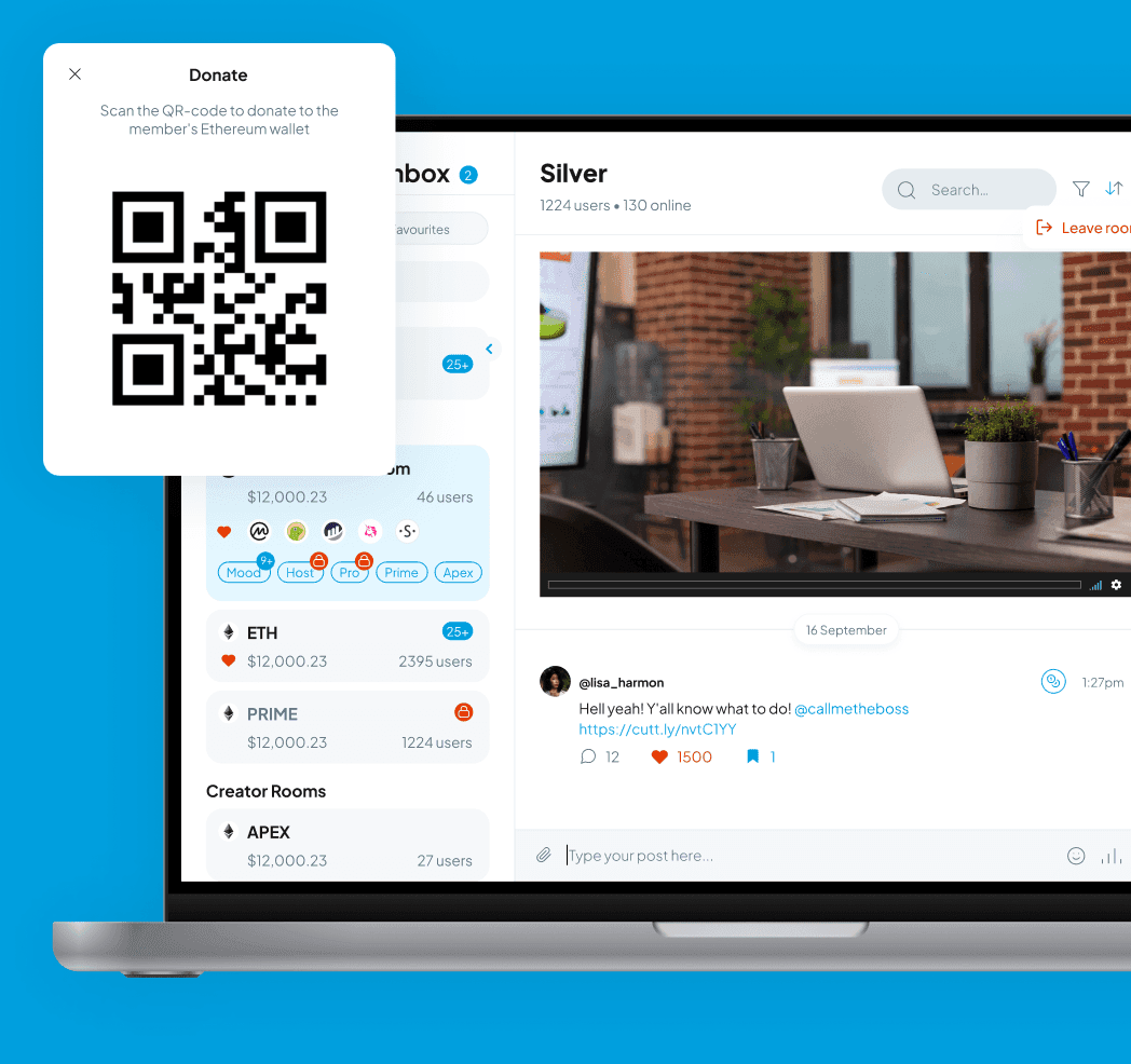 Sentr3 app screenshot — Users can donate in 2 taps and get exclusive content.